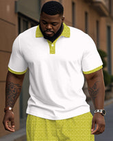 Geometric Jacquard Jacquard Casual Polo Shirt Trousers Suit Men's Plus Size